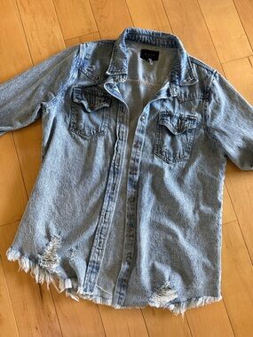 Risen Light Blue Distressed Denim Jacket - Women's Jean Jacket